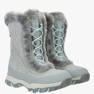 Women's Gray Faux-Fur Winter Boots with Aqua Lace Accents